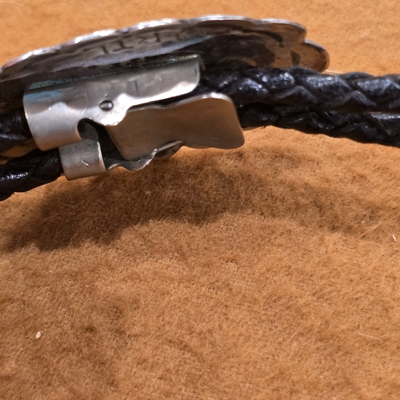 Navajo Sterling Silver Handmade Turquoise Concho Style Bolo Tie "RTL" - Picture 11 of 16